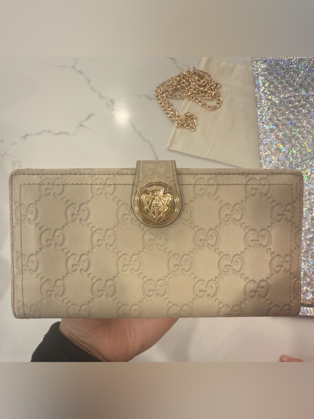 Gucci Guccissima Wallet Crossbody Cream Gold Logo (Converted)